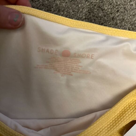 Shade & Shore Lurex Cinched Tie Back High Waist Coverage Bikini Bottom XL Yellow - Picture 3 of 7